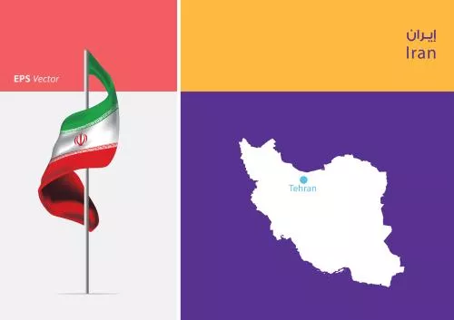 وکتور EPS پرچم ایران با زمینه سفید و نقشه 28803