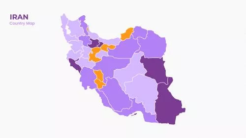 وکتور EPS نقشه ایران مدرن چند رنگ ایزوله شده به صورت استانی 28809