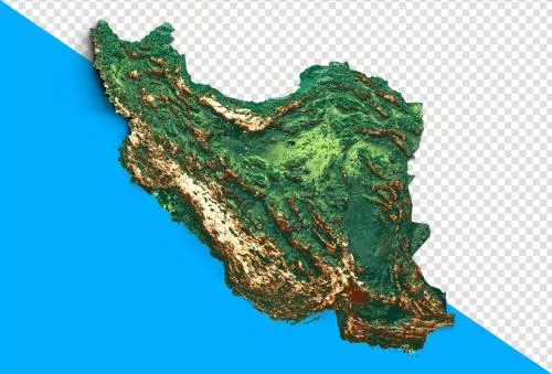 فایل PSD نقشه توپوگرافی ایران سه بعدی واقعی با بافت رنگی و رودخانه‌ها تصویرسازی سه بعدی 28810