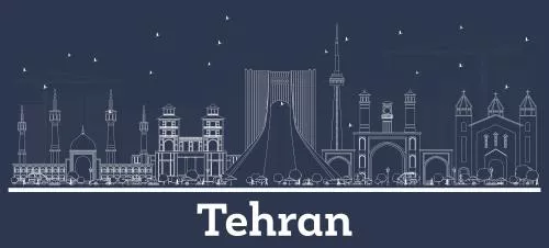 وکتور EPS وکتور خطی افق شهر تهران با ساختمان‌های سفید، تصویرسازی برای سفر تجاری و گردشگری 28818