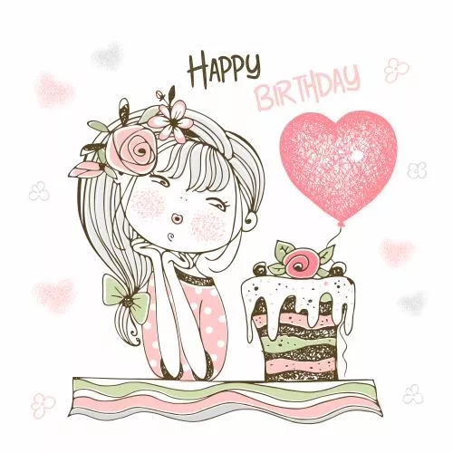 وکتور آبرنگی تبریک تولد کودکانه شامل دختر بچه بانمک فایل EPS لایه باز 21110