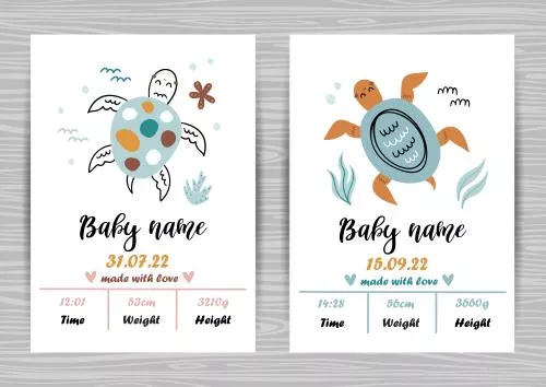 وکتور کارت دعوت تولد کودکانه شامل لاک پشت فایل EPS لایه باز 21118