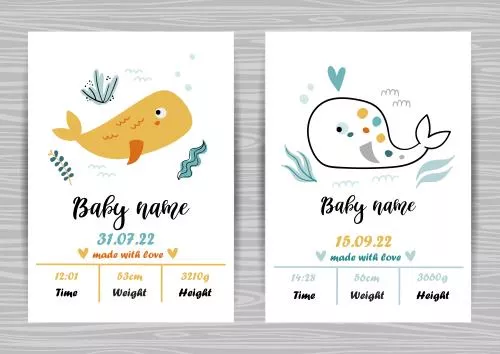 وکتور کارت دعوت تولد کودکانه نهنگ و وال فایل EPS لایه باز 21121