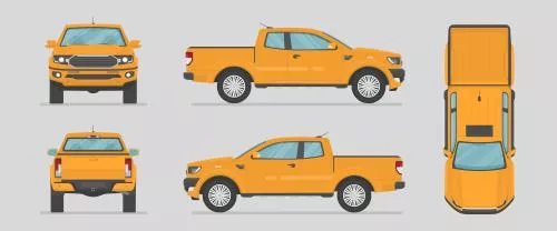 وکتور EPS لایه باز ماشین وانت به رنگ نارنجی روشن از زوایای مختلف 21149
