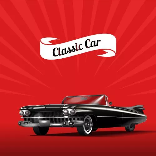 وکتور EPS ماشین کلاسیک سیاه با پس زمینه قرمز 26283