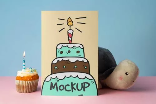 فایل PSD موکاپ کارت تولد با کیک 26372