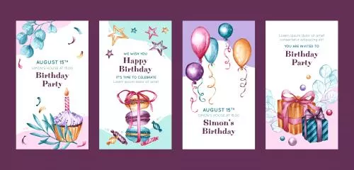 وکتور EPS و AI مجموعه استوری های اینستاگرام جشن تولد کودکان 26387