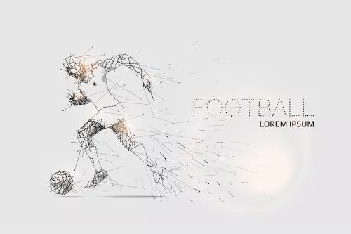 وکتور EPS لایه باز طرح گرافیکی فوتبالی شامل بازیکن فوتبال در حال دویدن به صورت خط و نقطه 21215