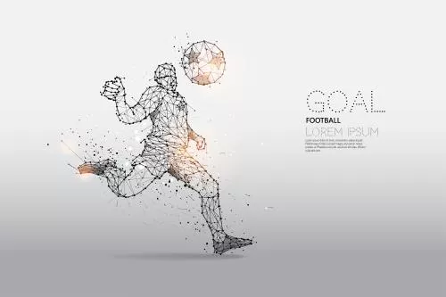 وکتور EPS لایه باز طرح گرافیکی فوتبالی شامل بازیکن فوتبال در حال دویدن به صورت خط و نقطه  21222