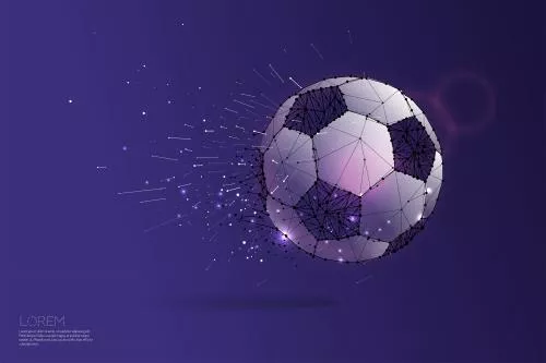 وکتور EPS لایه باز طرح گرافیکی فوتبالی شامل توپ فوتبال به صورت خط و نقطه با پس زمینه سرمه ای 21225