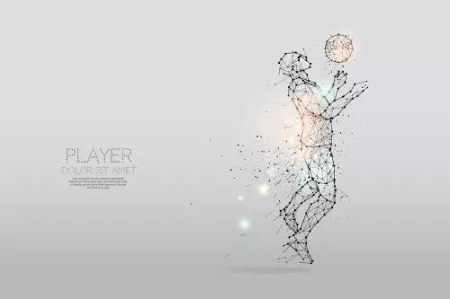 وکتور EPS لایه باز طرح گرافیکی فوتبالی شامل بازیکن فوتبال در حال بازی به صورت خط و نقطه 21226