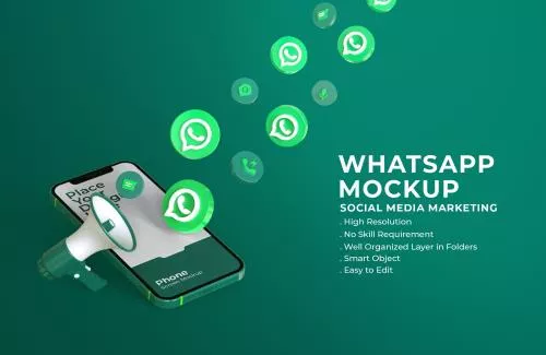 لوگوی رایگان واتس‌اپ به همراه موکاپ صفحه گوشی فایل PSD لایه باز 21315