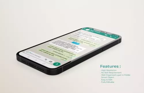 لوگوی رایگان واتس‌اپ به همراه موکاپ صفحه موبایل از زاویه کنار با زمینه روشن به همراه جای متن برای نوشتن فایل PSD لایه باز 21326