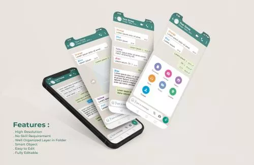 لوگوی واتس‌اپ به همراه موکاپ چندین صفحه موبایل فایل PSD لایه باز 21327