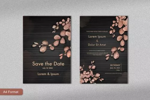 قالب فتوشاپ کارت عروسی لاکچری با زمینه تیره و مشکی و گلبرگ های پوست پیازی به همراه جای متن برای نوشتن فایل psd لایه باز 21365