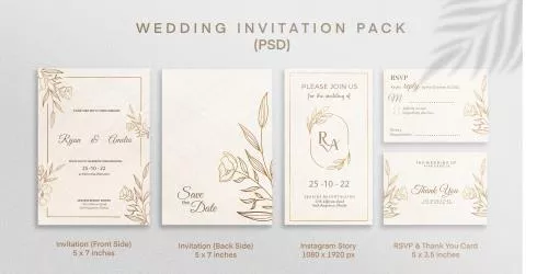 قالب فتوشاپ کارت دعوت کلاسیک با تم رنگی سفید و زرد در سایزهای مختلف با کیفیت فوق العاده فایل psd لایه باز 21373