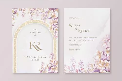 قالب فتوشاپ کارت دعوت عروسی با زمینه سفید سید به همراه اشکال هندسی اسلیمی با حاشیه گلهای بهاری صورتی به همراه جای متن برای نوشتن فایل psd لایه باز 21374