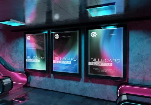 موکاپ بیلبورد و تابلو تبلیغاتی در مترو فایل psd لایه باز 21427
