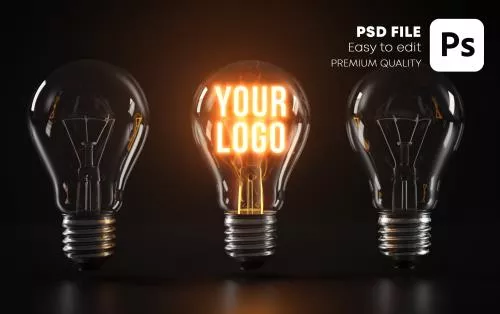 موکاپ لامپ جهت نمایش لوگو و آرم در حوزه تکنولوژی فایل psd لایه باز 21430