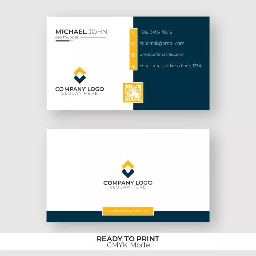 وکتور EPS لایه باز کارت ویزیت لاکچری سفید و زرد و مشکی شامل المان های تزئینی به همراه جای لوگو و نام برند و اطلاعات شخصی  21505