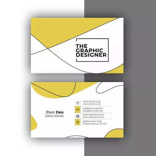 وکتور EPS لایه باز کارت ویزیت لاکچری سفید و زرد و طوسی شامل المان های تزئینی به همراه جای لوگو و نام برند و اطلاعات شخصی  21511