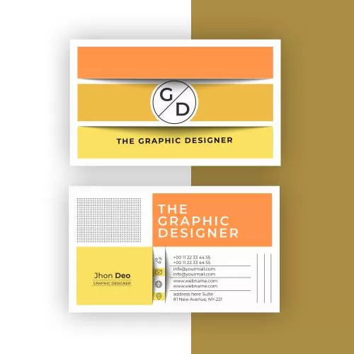 وکتور EPS لایه باز کارت ویزیت لاکچری سفید و زرد و نارنجی شامل المان های تزئینی به همراه جای لوگو و نام برند و اطلاعات شخصی  21512