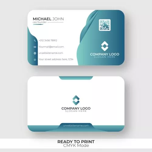 وکتور EPS لایه باز کارت ویزیت لاکچری سفید و سبزآبی تیره شامل المان های تزئینی به همراه جای لوگو و نام برند و اطلاعات شخصی  21514