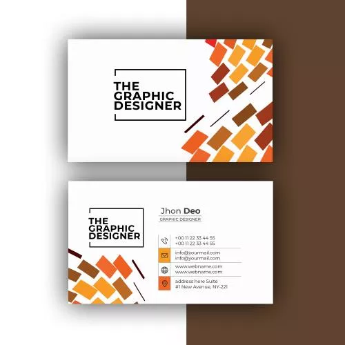 وکتور EPS لایه باز کارت ویزیت لاکچری سفید و قهوه ای و نارنجی شامل المان های تزئینی به همراه جای لوگو و نام برند و اطلاعات شخصی 21492