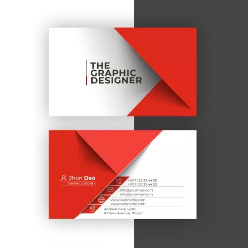 وکتور EPS لایه باز کارت ویزیت لاکچری سفید و قرمز شامل المان های تزئینی به همراه جای لوگو و نام برند و اطلاعات شخصی 21494