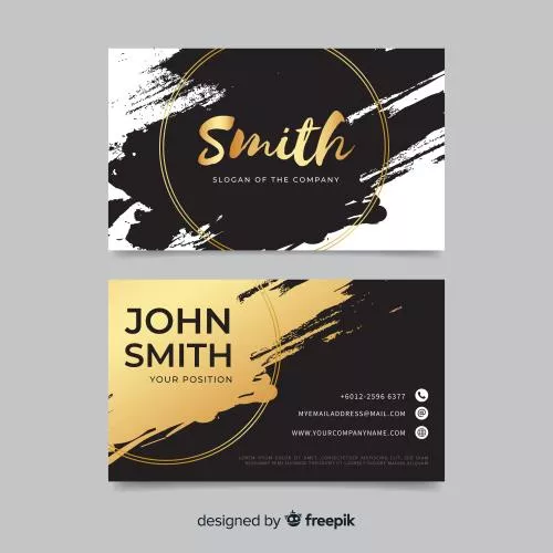 وکتور EPS و Ai لایه باز کارت ویزیت لاکچری سفید و مشکی و طلایی شامل المان های تزئینی به همراه جای لوگو و نام برند و اطلاعات شخصی  21501