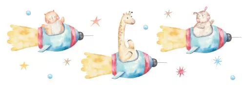 وکتور EPS حیوانات بامزه در فضا با موشک و تصویر زمینه سفید 26407