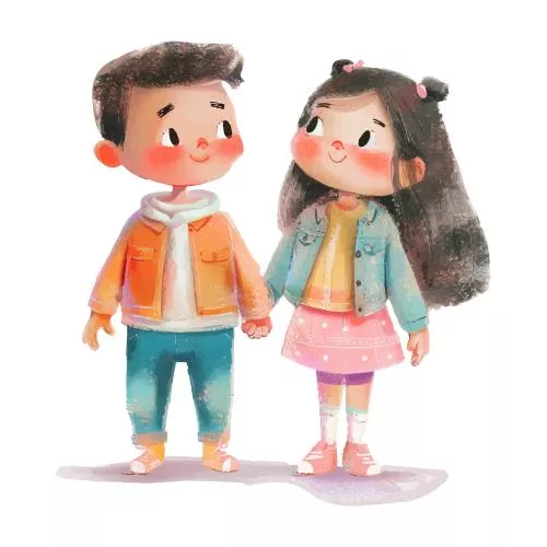 وکتور EPS زوج بامزه دست در دست پس زمینه سفید 26417