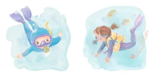 وکتور EPS آبرنگی غواص بامزه 26418