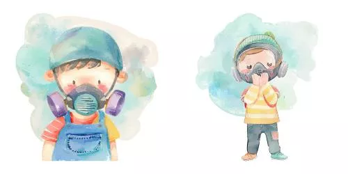 تصویرسازی وکتور آبرنگی از شخصیت بامزه ورزشی با ماسک گاز 26419