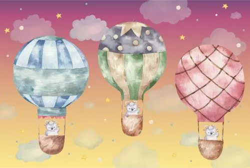 وکتور EPS گوسفند بامزه در حال پرواز با بادکنک‌های رنگی - تصویر آبرنگی کودکانه در زمینه سفید به صورت رایگان 26431