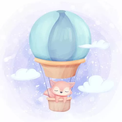 وکتور EPS روباه درخال پرواز بر فراز آسمان با بالون 26440