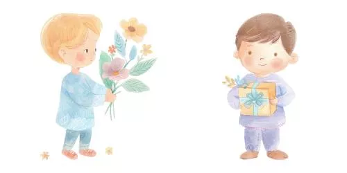 وکتور EPS وکتور آبرنگ کودک با دسته گل 26447