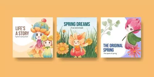 وکتور EPS قالب تبلیغاتی با مفهوم کاراکتر گلدار با تصویرسازی آبرنگ 26394