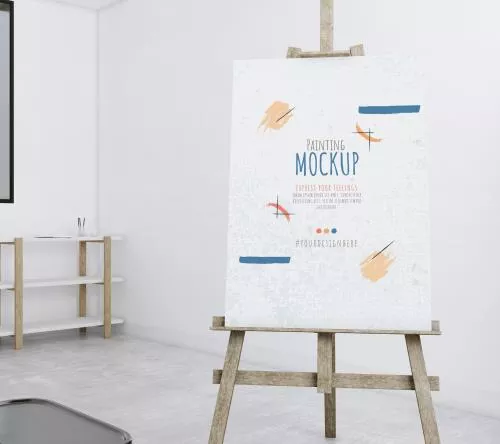 موکاپ PSD لایه باز فتوشاپ تابلو یا بوم نقاشی روی سه پایه  21532