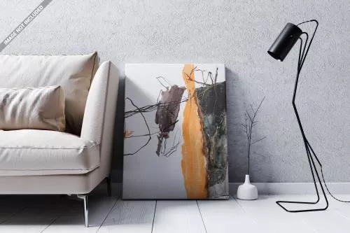 موکاپ PSD قاب عکس نقاشی در کنار مبل فایل فتوشاپ لایه باز 21552