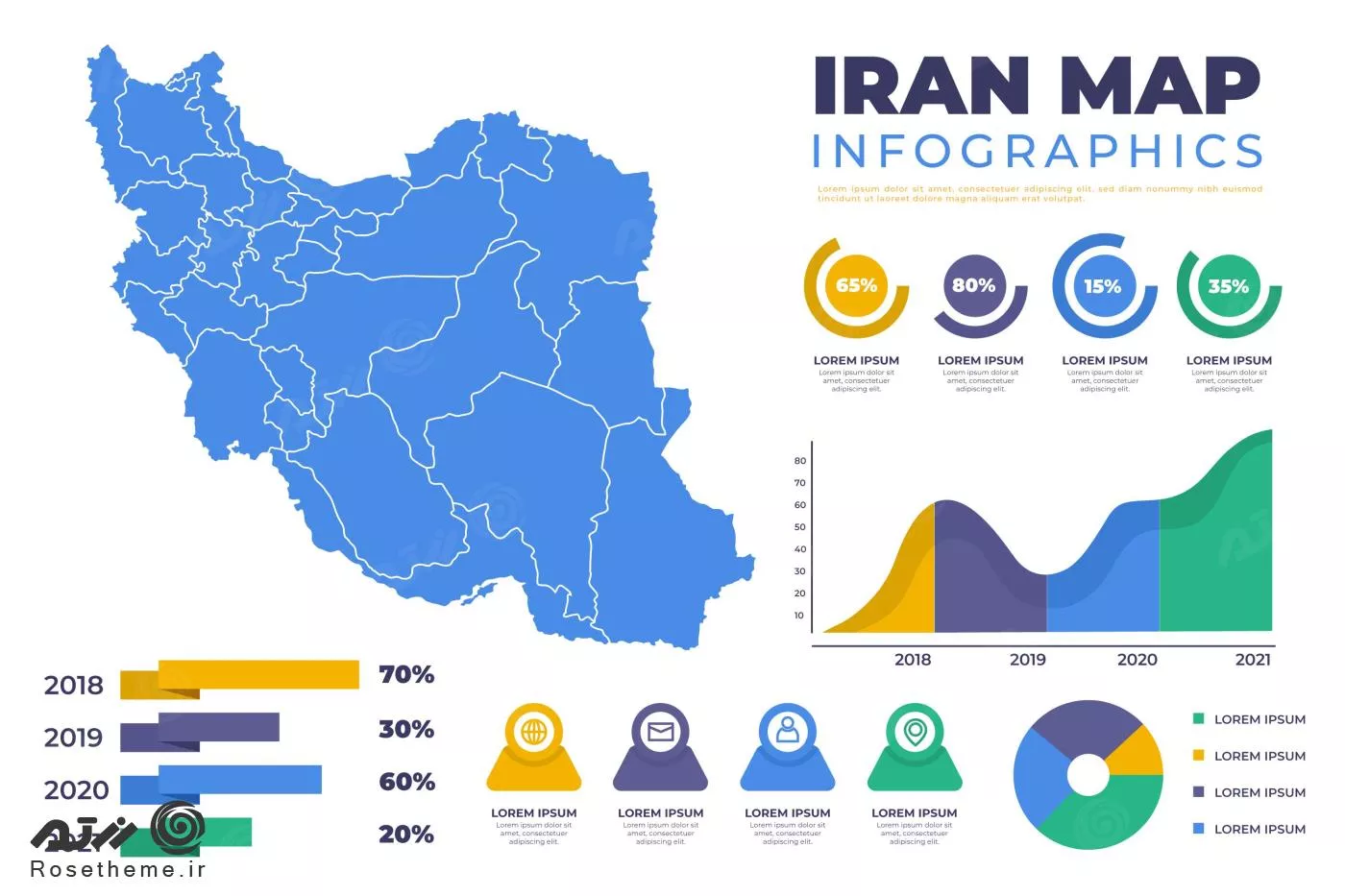 نقشه اینفوگرافیک رایگان ایران به همراه نمودار فایل EPS و Ai لایه باز 21590