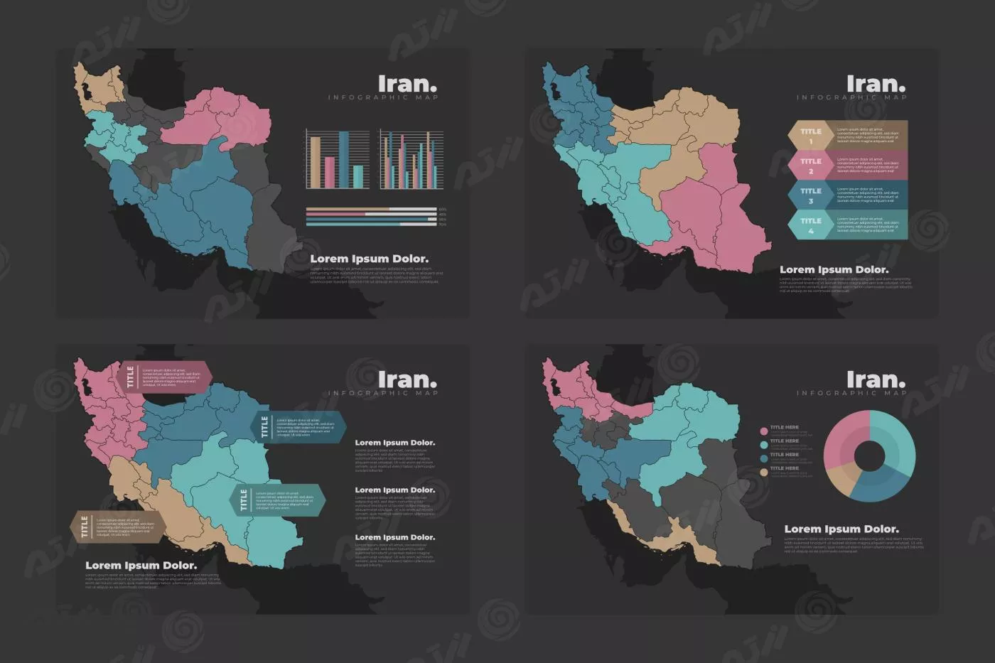 نقشه اینفوگرافیک رایگان ایران با تم مشکی به همراه نمودار فایل EPS و Ai لایه باز 21592