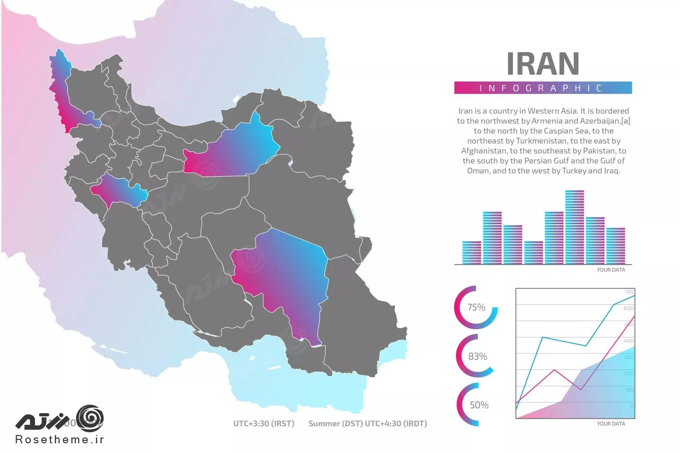نقشه اینفوگرافیک رایگان ایران به همراه نمودار فایل EPS و Ai لایه باز 21593