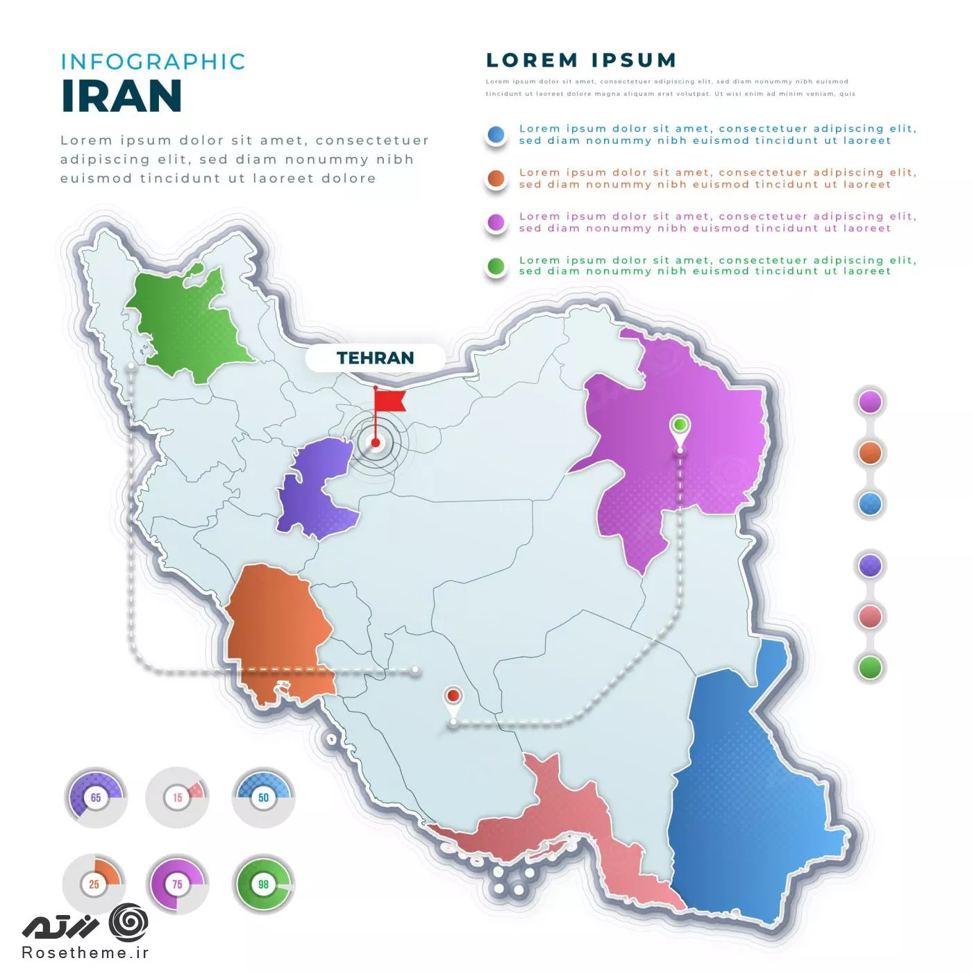 نقشه اینفوگرافیک ایران به همراه نمودار و جای متن برای نوشتن فایل EPS و Ai لایه باز 21600