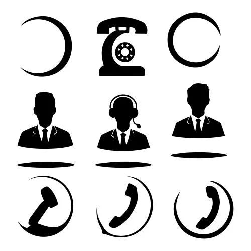وکتور EPS آیکون تماس تلفنی قدیمی با سیلوئت مشکی روی پس زمینه سفید 30763