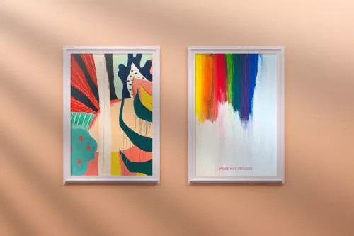 موکاپ PSD لایه باز 2 قاب عکس روی دیوار به همراه سایه(عکس شامل فایل نیست)  21626