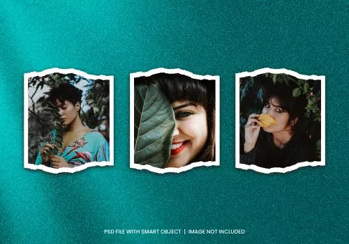 موکاپ PSD لایه باز3 عکس پاره شده روی دیوار به همراه سایه(عکس شامل فایل نیست) 21628
