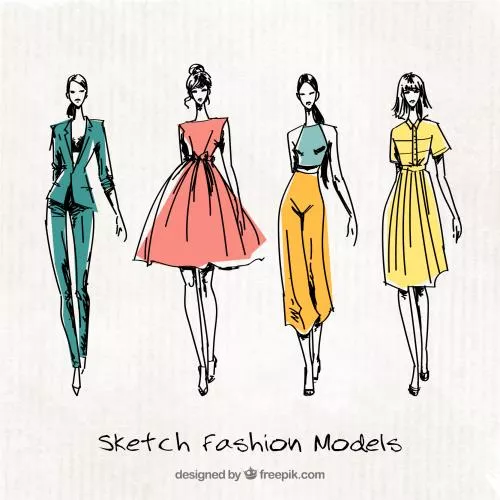 وکتور چهار طرح زیبا از مدل های مد و پوشاک زنانه مناسب برای مزون های زنانه فایل Ai و EPS لایه باز 20838