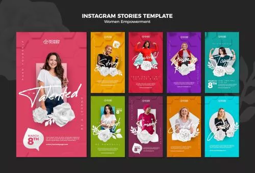 مجموعه استوری های اینستاگرام برای صفحه بانوان با کلمات تشویقی فایل PSD لایه باز 20971
