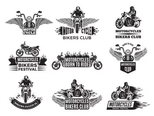 وکتور EPS لایه باز انواع لوگو موتور سیکلت سیاه سفید  20981